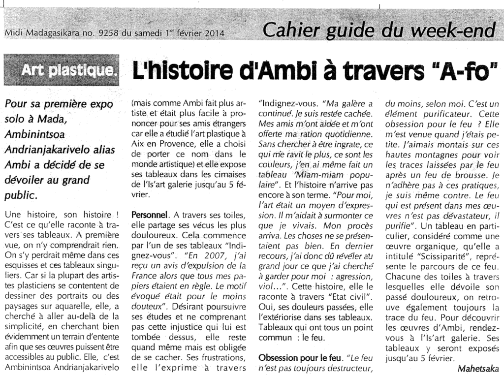 Article de presse : Midi Madagasikara, 1er février 2014