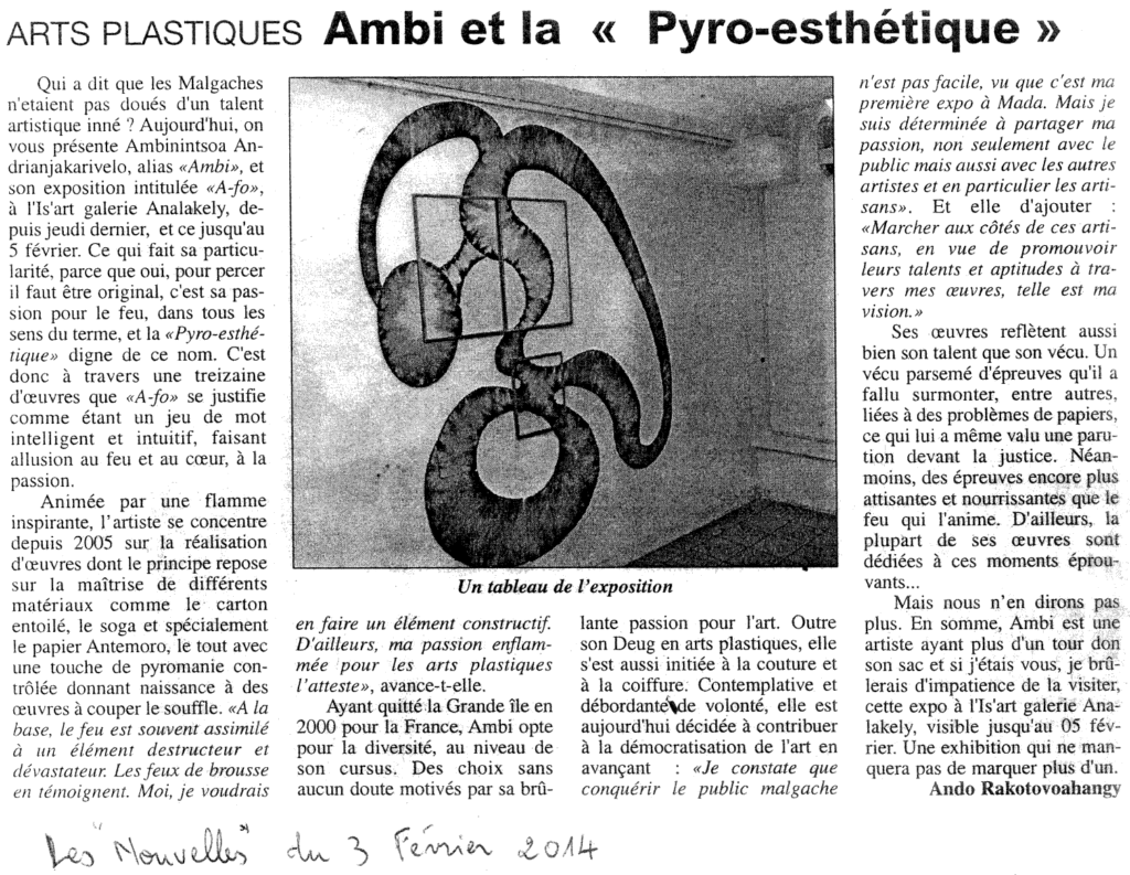 Article de presse : Les Nouvelles, 3 février 2014