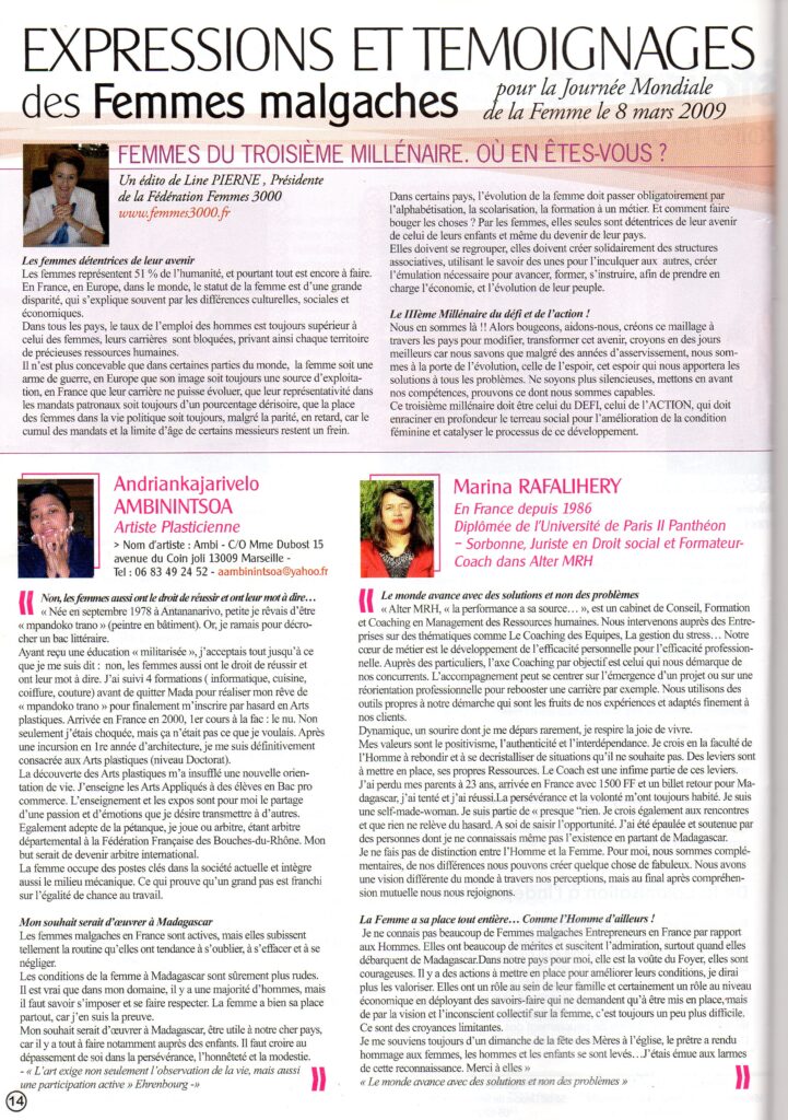 Article de presse : Expressions et témoignages, 2009