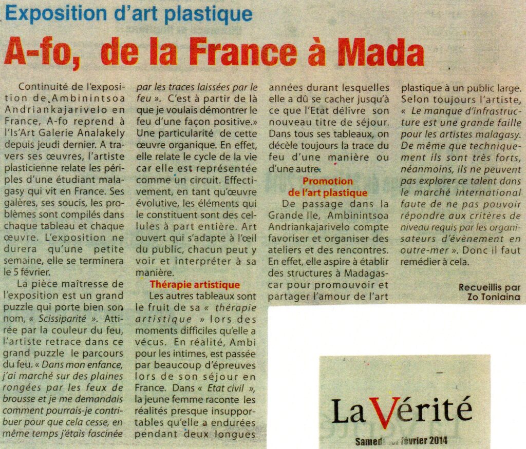 Article de presse : La Vérité, février 2014