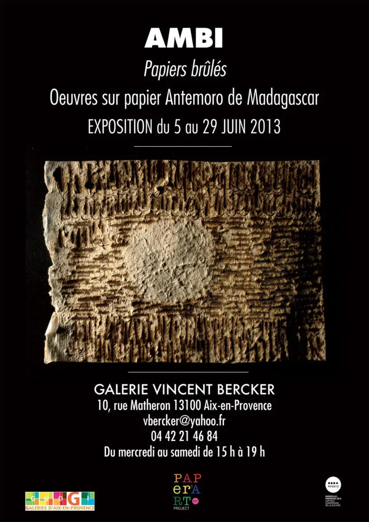 Exposition personnelle Papiers brûlés, Galerie Vincent Bercker, Aix-en-Provence, juin 2013