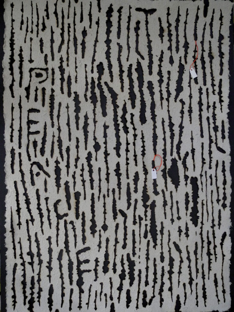 Price Peace Please, 2015, brûlures et étiquettes sur papier végétal Antemoro